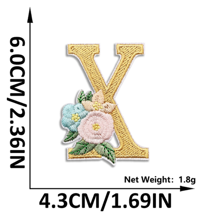 26PCS Iron On Letters with Flowers, Iron On Patches Embroidery Letter DIY Craft