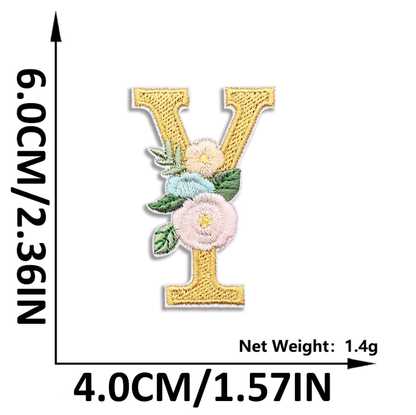 26PCS Iron On Letters with Flowers, Iron On Patches Embroidery Letter DIY Craft