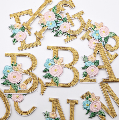 26PCS Iron On Letters with Flowers, Iron On Patches Embroidery Letter DIY Craft