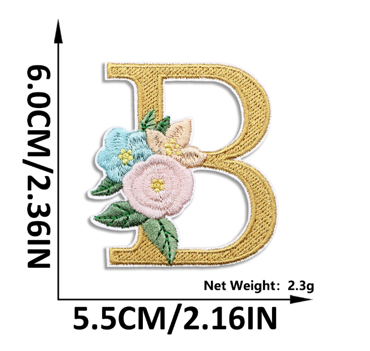 26PCS Iron On Letters with Flowers, Iron On Patches Embroidery Letter DIY Craft