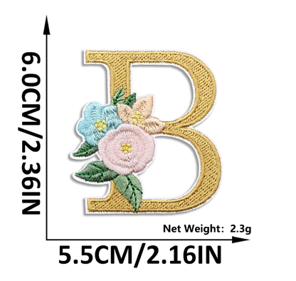 26PCS Iron On Letters with Flowers, Iron On Patches Embroidery Letter DIY Craft