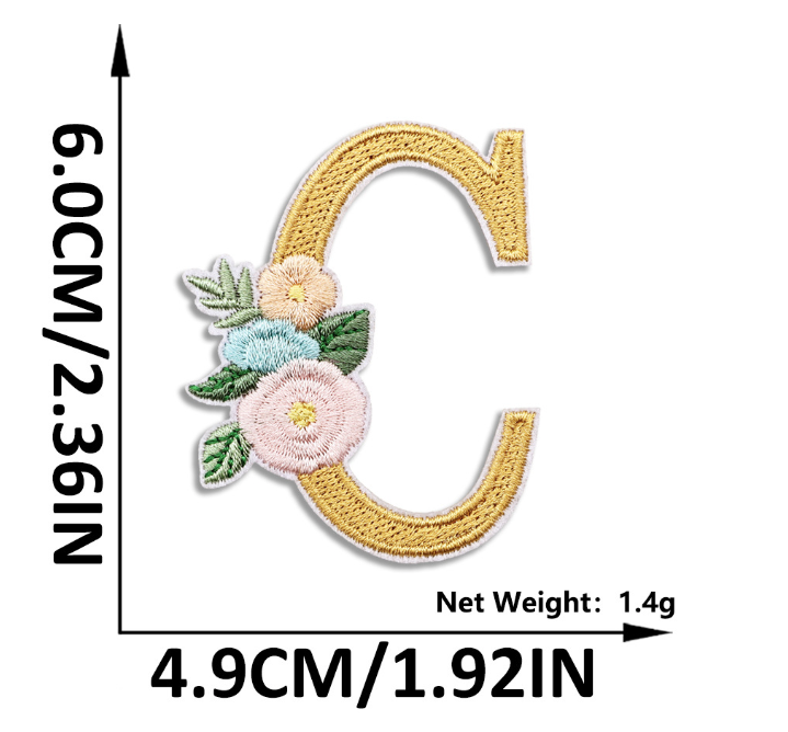 26PCS Iron On Letters with Flowers, Iron On Patches Embroidery Letter DIY Craft