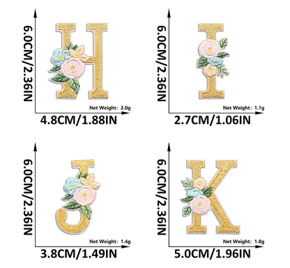 26PCS Iron On Letters with Flowers, Iron On Patches Embroidery Letter DIY Craft