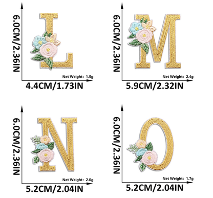 26PCS Iron On Letters with Flowers, Iron On Patches Embroidery Letter DIY Craft