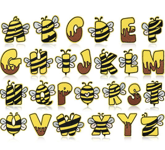 26PC Bee Elements Embroidered Patches 26-Letter Sew On/Iron On Patch Appliques