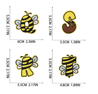 26PC Bee Elements Embroidered Patches 26-Letter Sew On/Iron On Patch Appliques