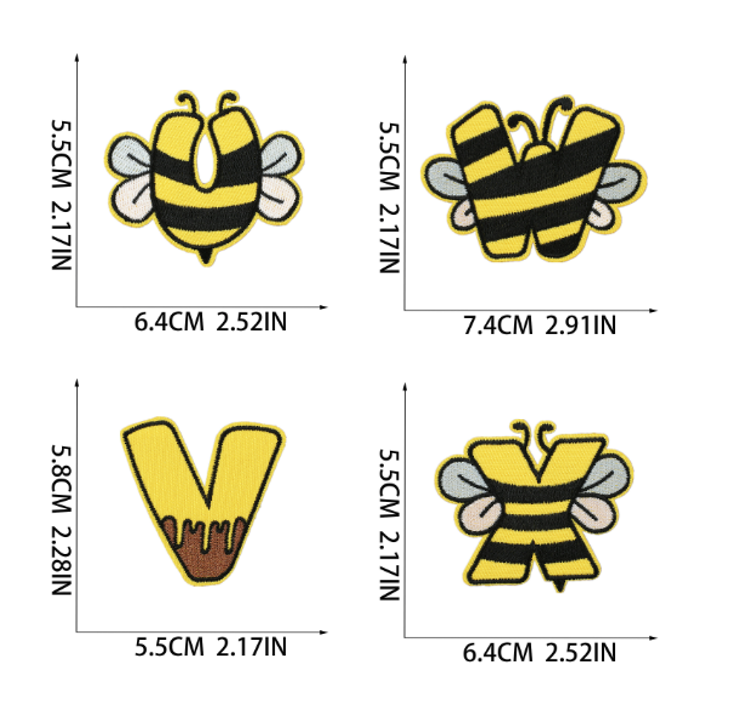 26PC Bee Elements Embroidered Patches 26-Letter Sew On/Iron On Patch Appliques
