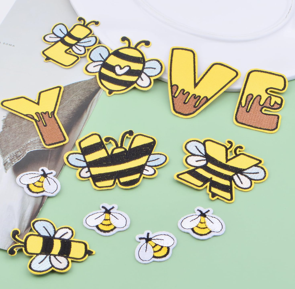 26PC Bee Elements Embroidered Patches 26-Letter Sew On/Iron On Patch Appliques