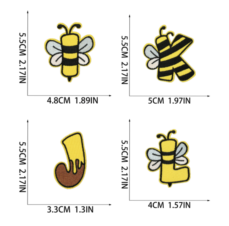 26PC Bee Elements Embroidered Patches 26-Letter Sew On/Iron On Patch Appliques