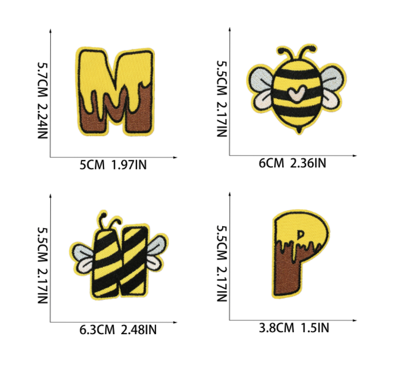 26PC Bee Elements Embroidered Patches 26-Letter Sew On/Iron On Patch Appliques