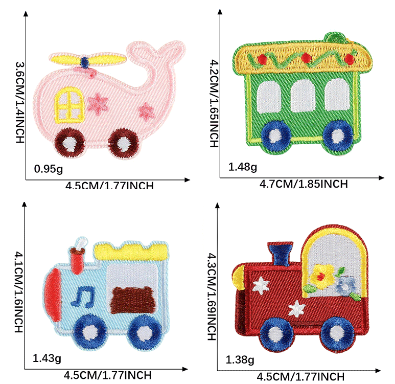 8 pcs Car Train Patches Iron on/Sew on Patches Stickers Patches for Clothes