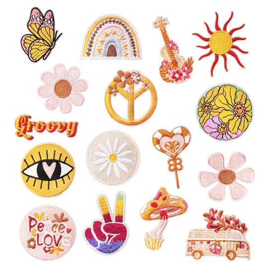 16pc Pink Yellow Iron on Patches, Sew on Embroidered for Clothes, Jeans, Hats