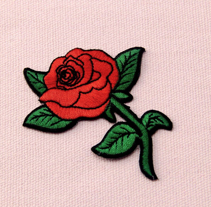 Red Rose Embroidered Badge Iron On Sew On Patch Clothing Applique Patches