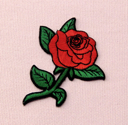 Red Rose Embroidered Badge Iron On Sew On Patch Clothing Applique Patches