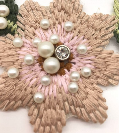 Pink Flower Bead Embroidered Badge Sew On Patch Clothing Applique Patches UK