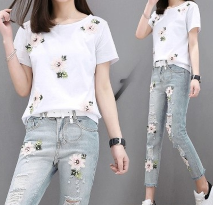 Pink Flower Bead Embroidered Badge Sew On Patch Clothing Applique Patches UK