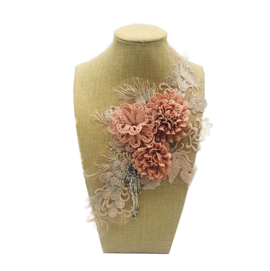 3D Flowers Embroidered Neckline Lace Collar Trim Sew Patch Applique Corsage
