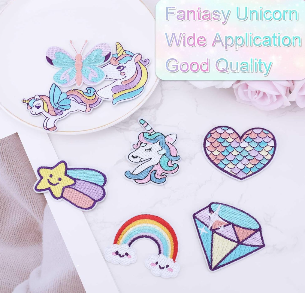 8pcs Dreamy Unicorn Iron On Patches  Rainbow Heart Butterfly Diamond for Cloth