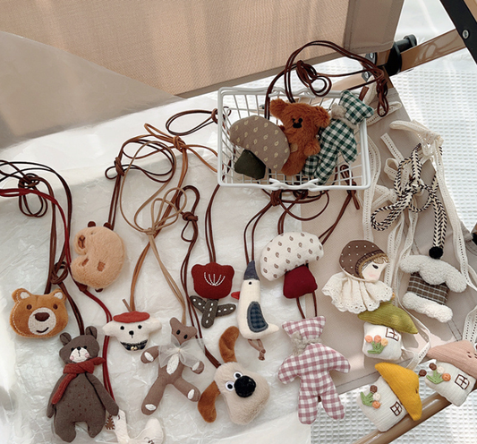 Cute Korean Fabric Cartoon Doll Keychain Bag Charm Phone Pendant