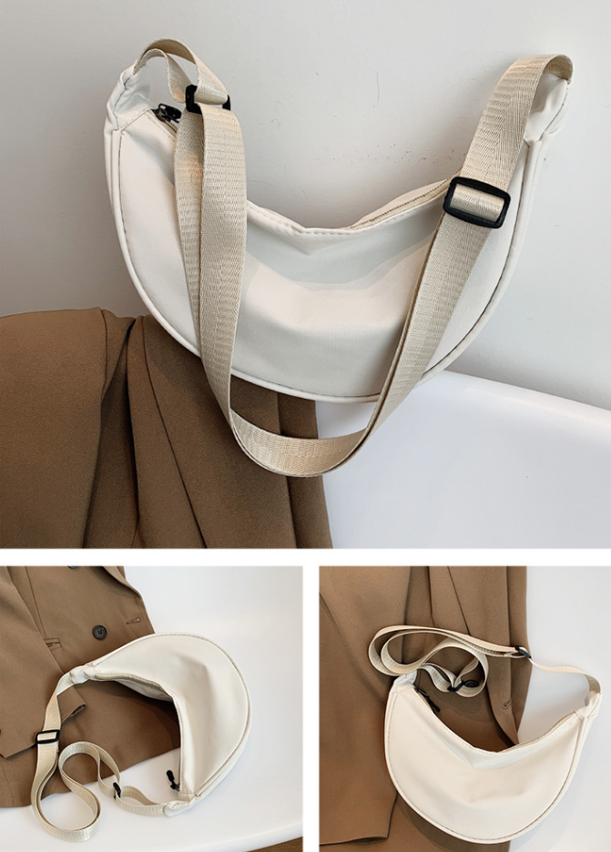 Crescent Bag for Women Men, Nylon Crescent Bags Hobos Crossbody White Bag