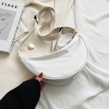 Crescent Bag for Women Men, Nylon Crescent Bags Hobos Crossbody White Bag
