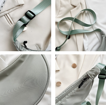 Crescent Bag for Women Men, Nylon Crescent Bags Hobos Crossbody White Bag