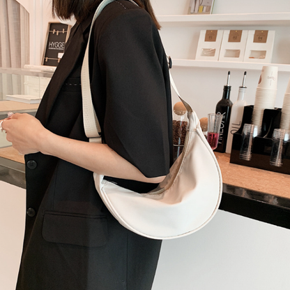 Crescent Bag for Women Men, Nylon Crescent Bags Hobos Crossbody White Bag