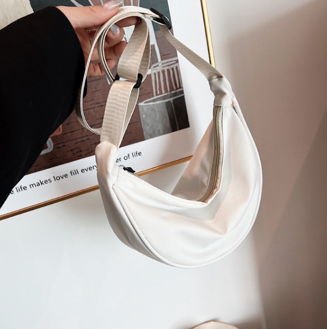 Crescent Bag for Women Men, Nylon Crescent Bags Hobos Crossbody White Bag