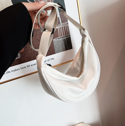 Crescent Bag for Women Men, Nylon Crescent Bags Hobos Crossbody White Bag