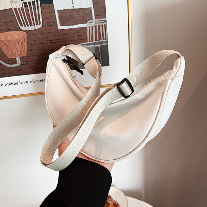 Crescent Bag for Women Men, Nylon Crescent Bags Hobos Crossbody White Bag