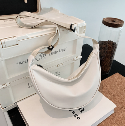 Crescent Bag for Women Men, Nylon Crescent Bags Hobos Crossbody White Bag