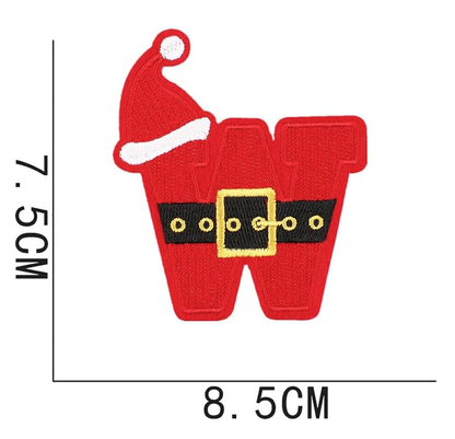 26Pcs Red Christmas Iron on Patches, 26 Letters with Red Christmas Hats, A-Z