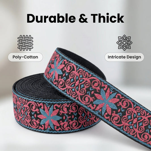 1m Webbing Strap 50mm Width Jacquard Webbing Ribbon Embroidery Polyester Straps