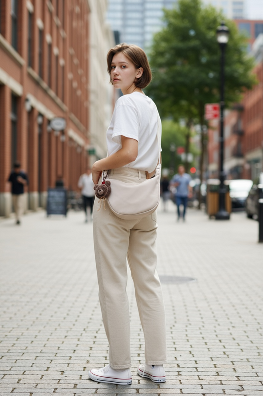 Crescent Bag and Cute Korean Fabric Cartoon Doll Keychain Bag Charm Pendant