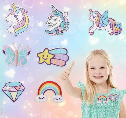 8pcs Dreamy Unicorn Iron On Patches  Rainbow Heart Butterfly Diamond for Cloth
